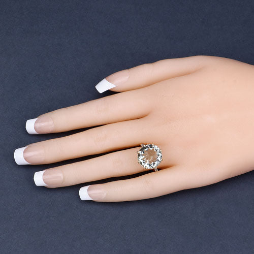 7.64 Carat Genuine Green Amethyst and White Topaz .925 Sterling Silver Ring