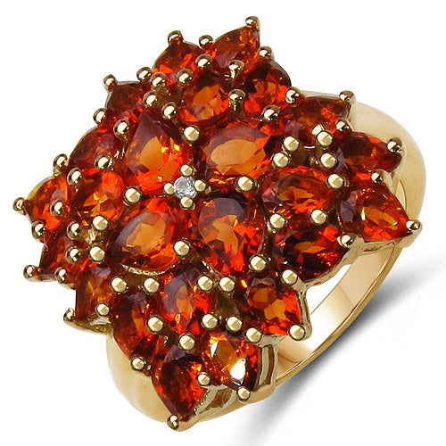 14K Yellow Gold Plated 4.41 Carat Genuine Citrine & White Topaz .925 Sterling Silver Ring