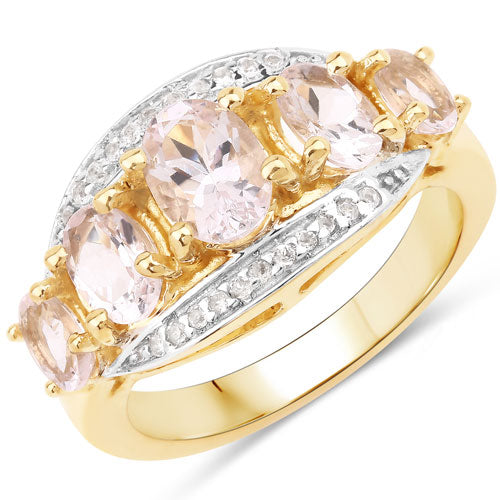 1.97 Carat Genuine Morganite and White Topaz .925 Sterling Silver Ring