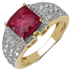 14K Yellow Gold Plated 4.08 Carat Genuine Ruby & White Topaz .925 Sterling Silver Ring
