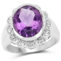 4.04 Carat Genuine Amethyst and White Topaz .925 Sterling Silver Ring