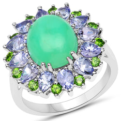 6.49 Carat Genuine Multi Stones .925 Sterling Silver Ring