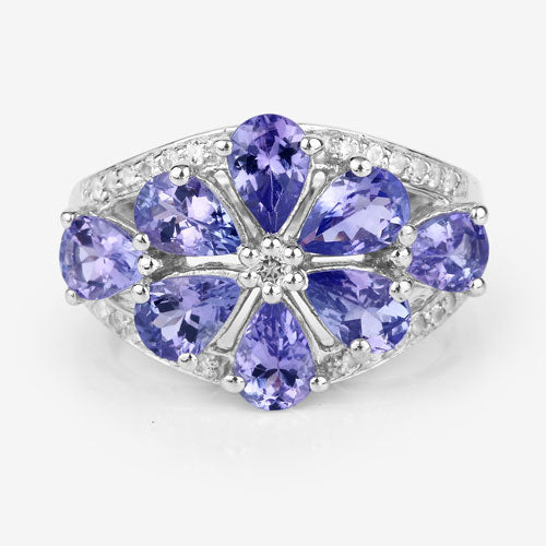 3.24 Carat Genuine Tanzanite and White Topaz .925 Sterling Silver Ring