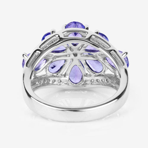 3.24 Carat Genuine Tanzanite and White Topaz .925 Sterling Silver Ring