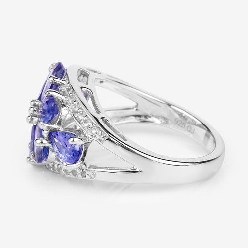 3.24 Carat Genuine Tanzanite and White Topaz .925 Sterling Silver Ring