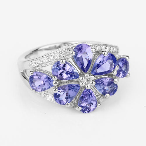3.24 Carat Genuine Tanzanite and White Topaz .925 Sterling Silver Ring