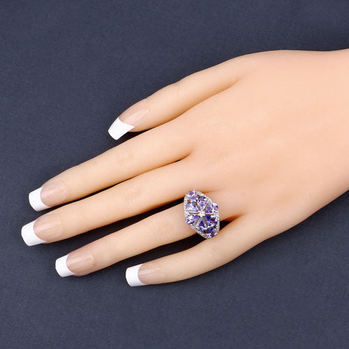 3.24 Carat Genuine Tanzanite and White Topaz .925 Sterling Silver Ring