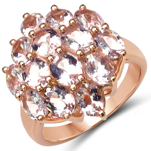 18K Rose Gold Plated 4.20 Carat Genuine Morganite .925 Sterling Silver Ring