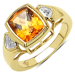 14K Yellow Gold Plated 2.61 Carat Genuine Citrine & White Topaz .925 Sterling Silver Ring