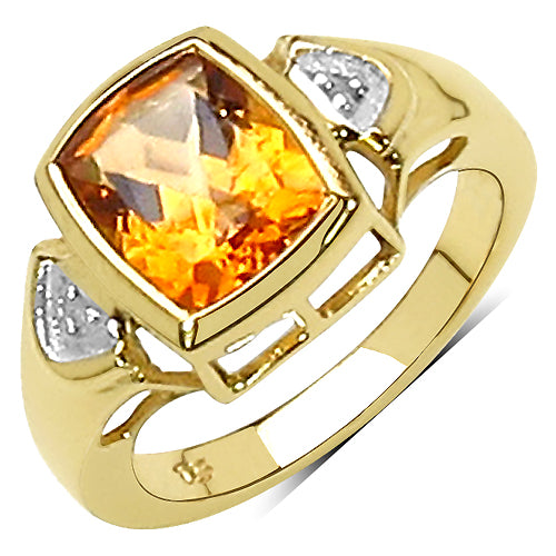 14K Yellow Gold Plated 2.61 Carat Genuine Citrine & White Topaz .925 Sterling Silver Ring