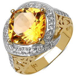 14K Yellow Gold Plated 4.35 Carat Genuine Citrine & White Topaz .925 Sterling Silver Ring