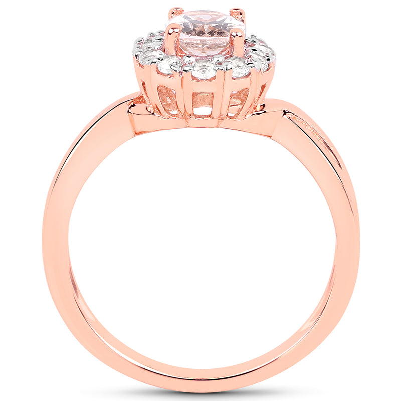 14K Rose Gold Plated 1.08 Carat Genuine Morganite and White Topaz .925 Sterling Silver Ring