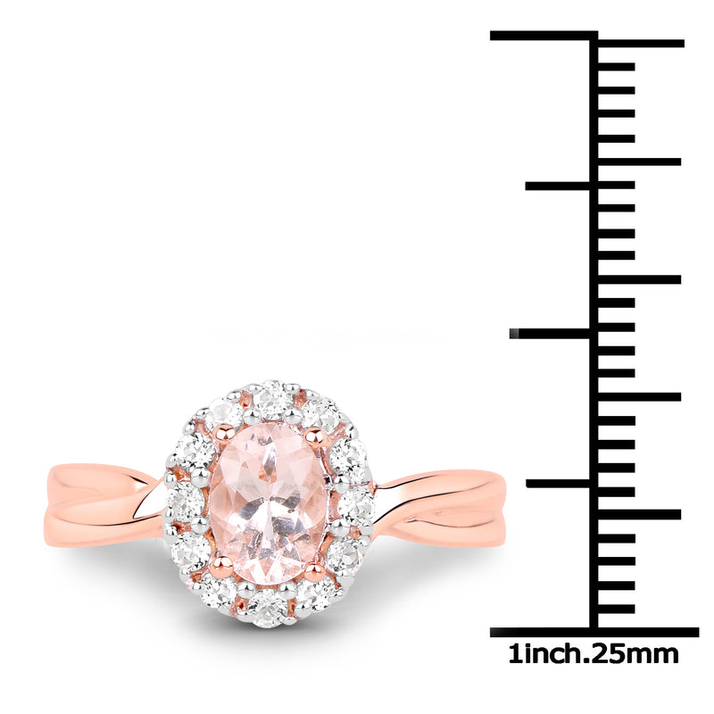 14K Rose Gold Plated 1.08 Carat Genuine Morganite and White Topaz .925 Sterling Silver Ring