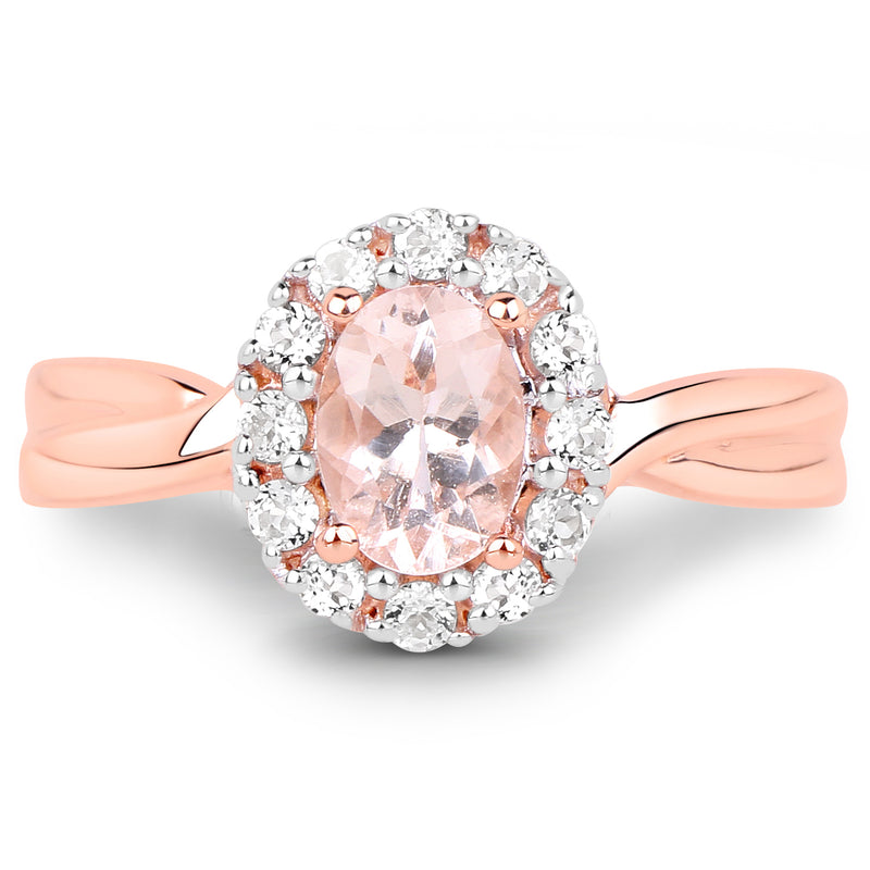 14K Rose Gold Plated 1.08 Carat Genuine Morganite and White Topaz .925 Sterling Silver Ring