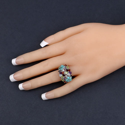 4.03 Carat Genuine Multi Stones .925 Sterling Silver Ring