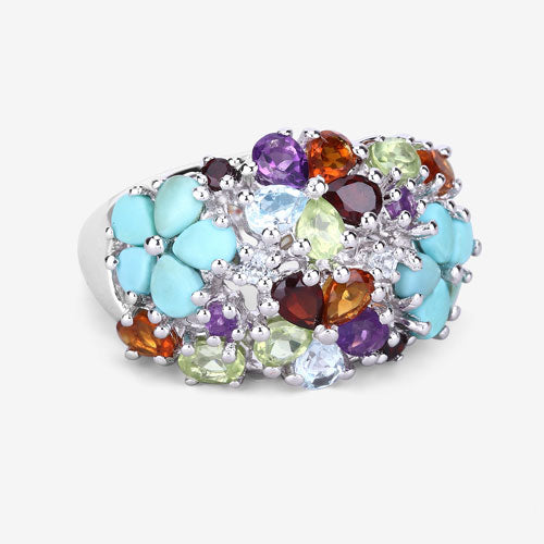 4.03 Carat Genuine Multi Stones .925 Sterling Silver Ring