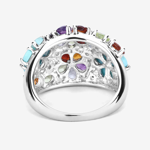 4.03 Carat Genuine Multi Stones .925 Sterling Silver Ring