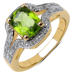 14K Yellow Gold Plated 1.38 Carat Genuine Peridot & White Topaz .925 Sterling Silver Ring