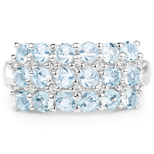 2.29 Carat Genuine Blue Topaz & White Topaz .925 Sterling Silver Ring
