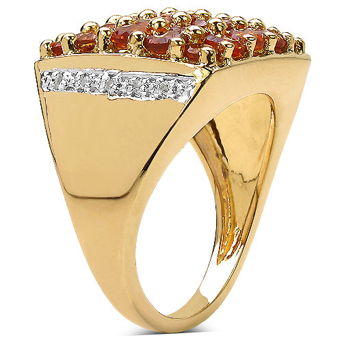 14K Yellow Gold Plated 2.43 Carat Genuine Citrine & White Topaz .925 Sterling Silver Ring