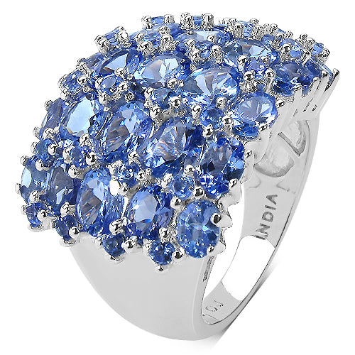 2.46 Carat Genuine Tanzanite & White Diamond .925 Sterling Silver Ring