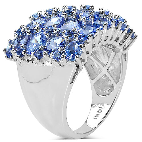 2.46 Carat Genuine Tanzanite & White Diamond .925 Sterling Silver Ring