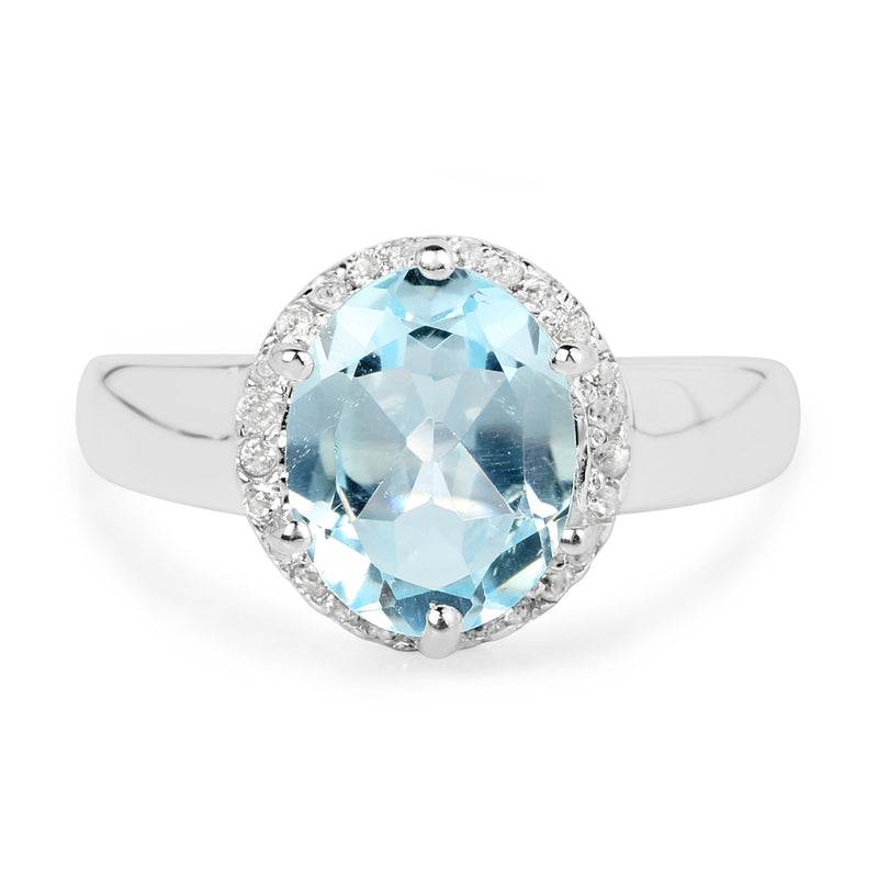 3.47 Carat Genuine Blue Topaz & White Topaz .925 Sterling Silver Ring