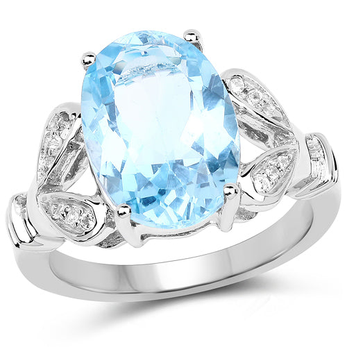 7.29 Carat Genuine Swiss Blue Topaz & White Topaz .925 Sterling Silver Ring