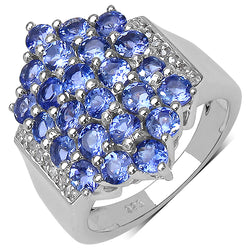 2.46 Carat Genuine Tanzanite & White Diamond .925 Sterling Silver Ring