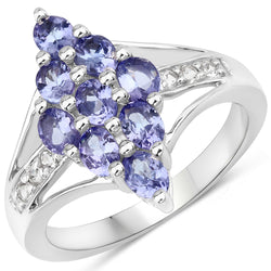 1.71 Carat Genuine Tanzanite and White Topaz .925 Sterling Silver Ring
