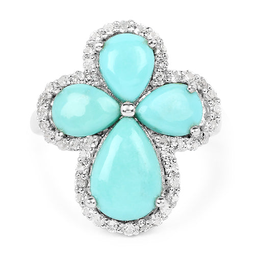 6.31 Carat Genuine Turquoise & White Topaz .925 Sterling Silver Ring