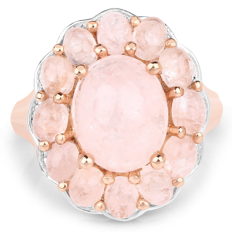 14K Rose Gold Plated 6.76 Carat Genuine Morganite .925 Sterling Silver Ring