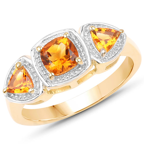 14K Yellow Gold Plated 1.05 Carat Genuine Citrine .925 Sterling Silver Ring