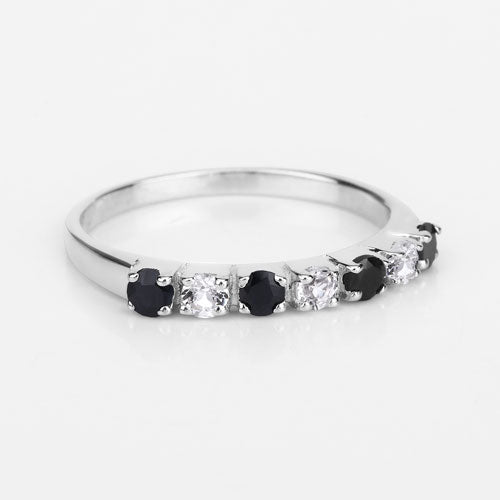 0.56 Carat Genuine Black Sapphire and White Topaz .925 Sterling Silver Ring