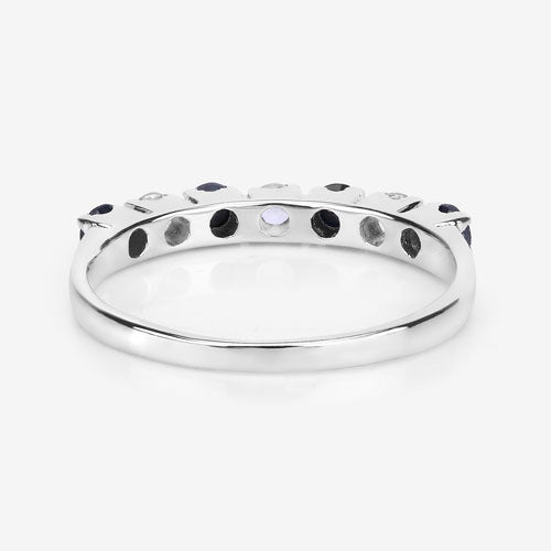 0.56 Carat Genuine Black Sapphire and White Topaz .925 Sterling Silver Ring