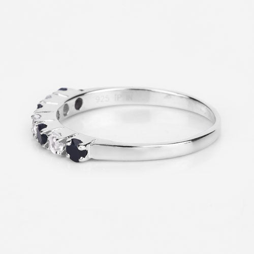 0.56 Carat Genuine Black Sapphire and White Topaz .925 Sterling Silver Ring