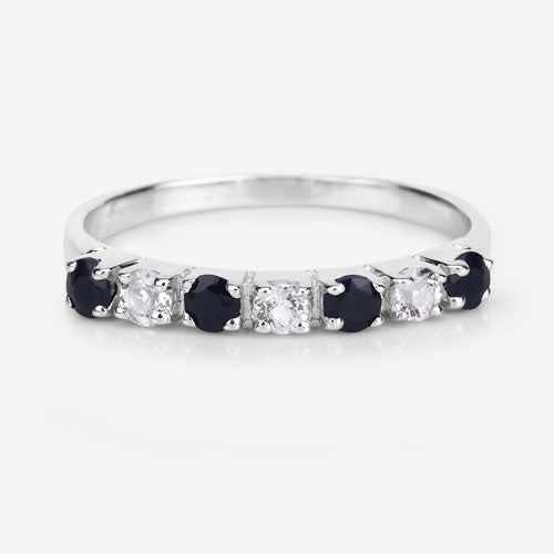 0.56 Carat Genuine Black Sapphire and White Topaz .925 Sterling Silver Ring