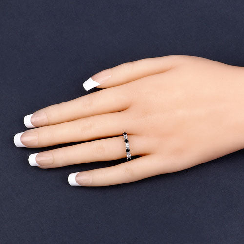 0.56 Carat Genuine Black Sapphire and White Topaz .925 Sterling Silver Ring
