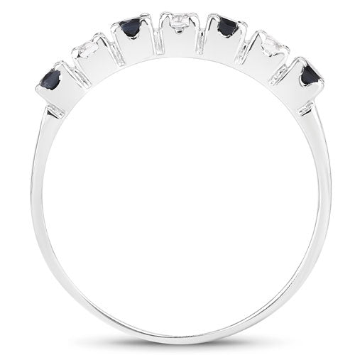 0.56 Carat Genuine Black Sapphire and White Topaz .925 Sterling Silver Ring