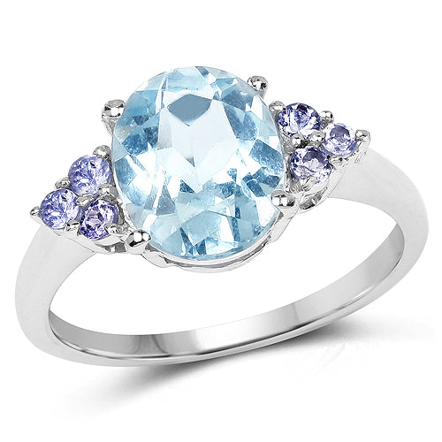 2.76 Carat Genuine Blue Topaz and Tanzanite .925 Sterling Silver Ring