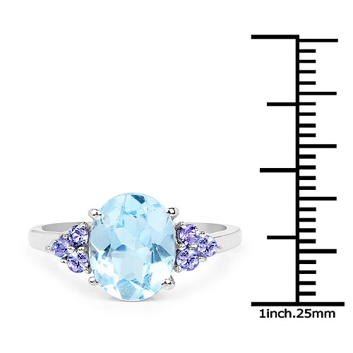 2.76 Carat Genuine Blue Topaz and Tanzanite .925 Sterling Silver Ring