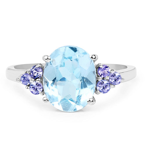 2.76 Carat Genuine Blue Topaz and Tanzanite .925 Sterling Silver Ring
