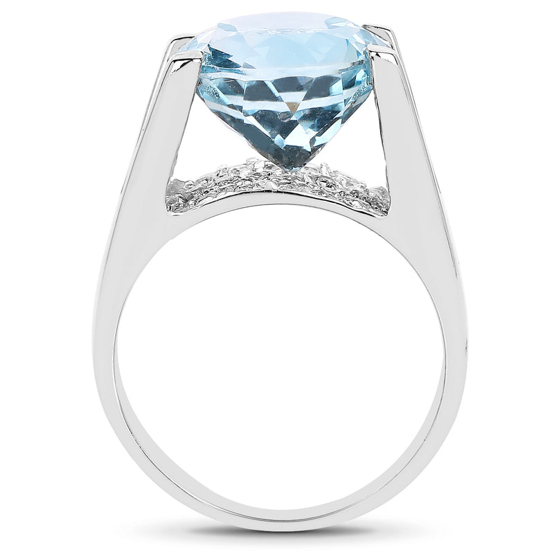 7.21 Carat Genuine Blue Topaz and White Cubic Zirconia .925 Sterling Silver Ring