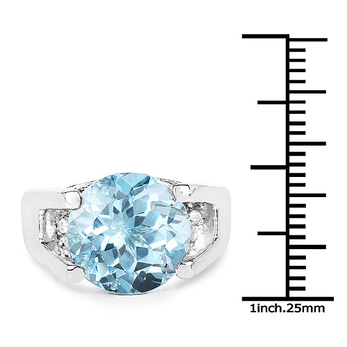 7.21 Carat Genuine Blue Topaz and White Cubic Zirconia .925 Sterling Silver Ring
