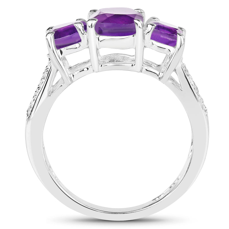 1.58 Carat Genuine Amethyst & White Topaz .925 Sterling Silver Ring