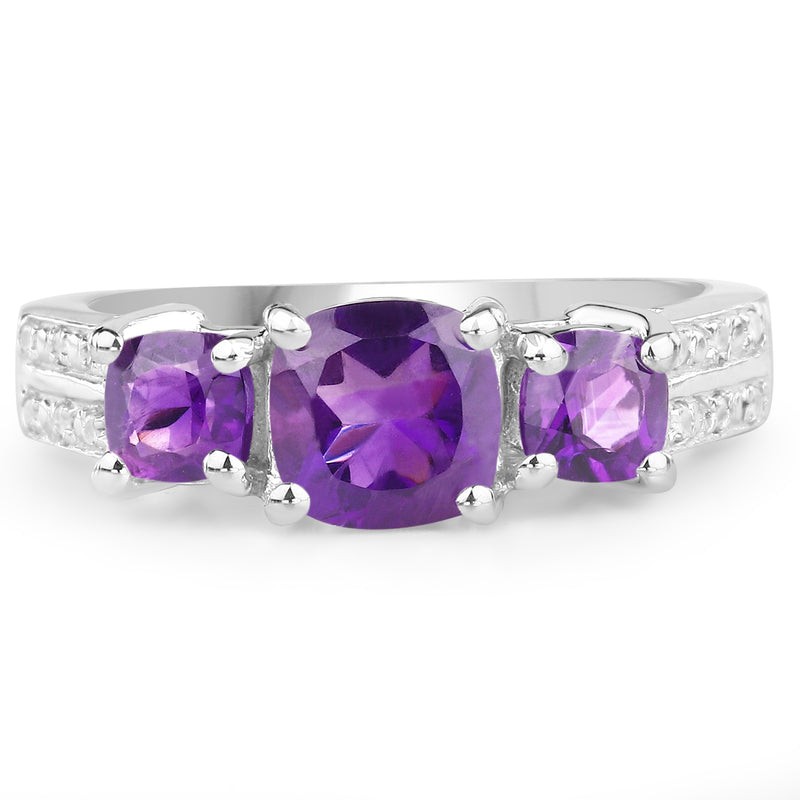 1.58 Carat Genuine Amethyst & White Topaz .925 Sterling Silver Ring