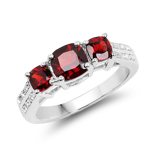 1.92 Carat Genuine Garnet and White Topaz .925 Sterling Silver Ring