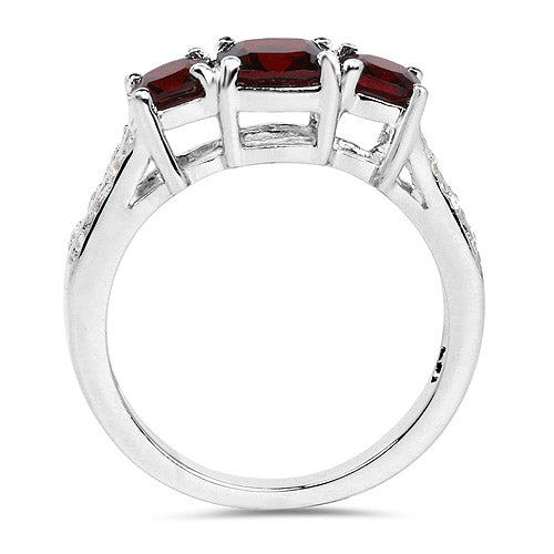 1.92 Carat Genuine Garnet and White Topaz .925 Sterling Silver Ring