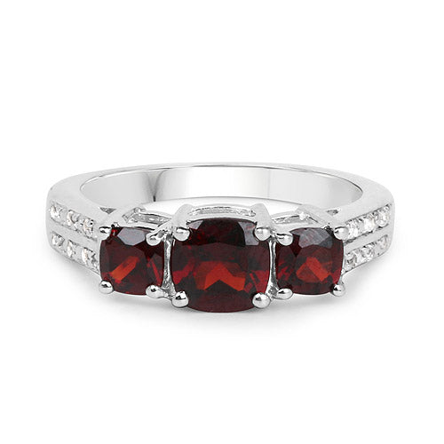 1.92 Carat Genuine Garnet and White Topaz .925 Sterling Silver Ring