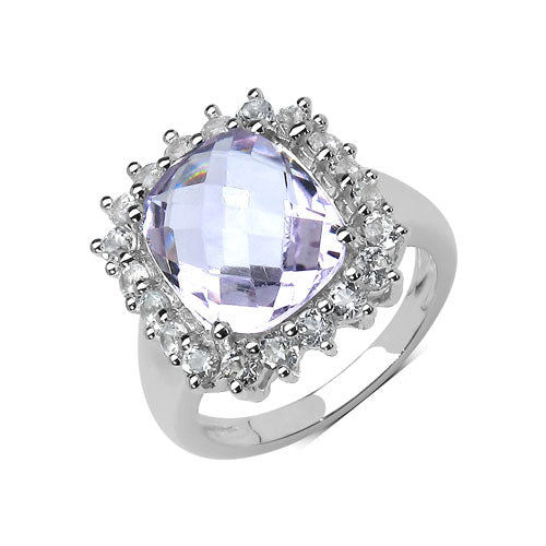 5.55 Carat Genuine Pink Amethyst and White Topaz .925 Sterling Silver Ring